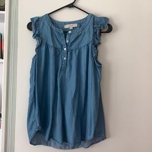 Loft chambray ruffle sleeve shirt